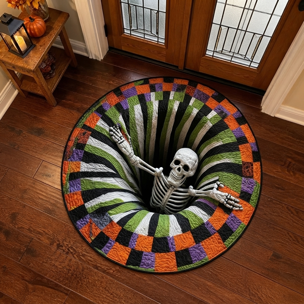 BigTeef™ - 3D Skeleton Optical Illusion Halloween Round Rug