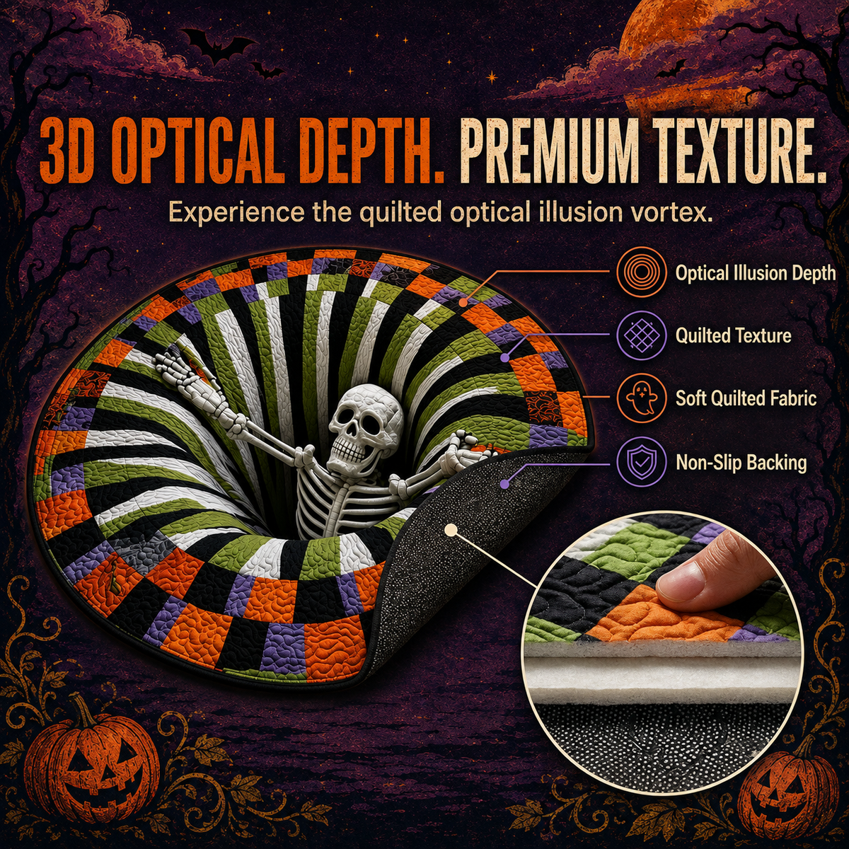 BigTeef™ - 3D Skeleton Optical Illusion Halloween Round Rug