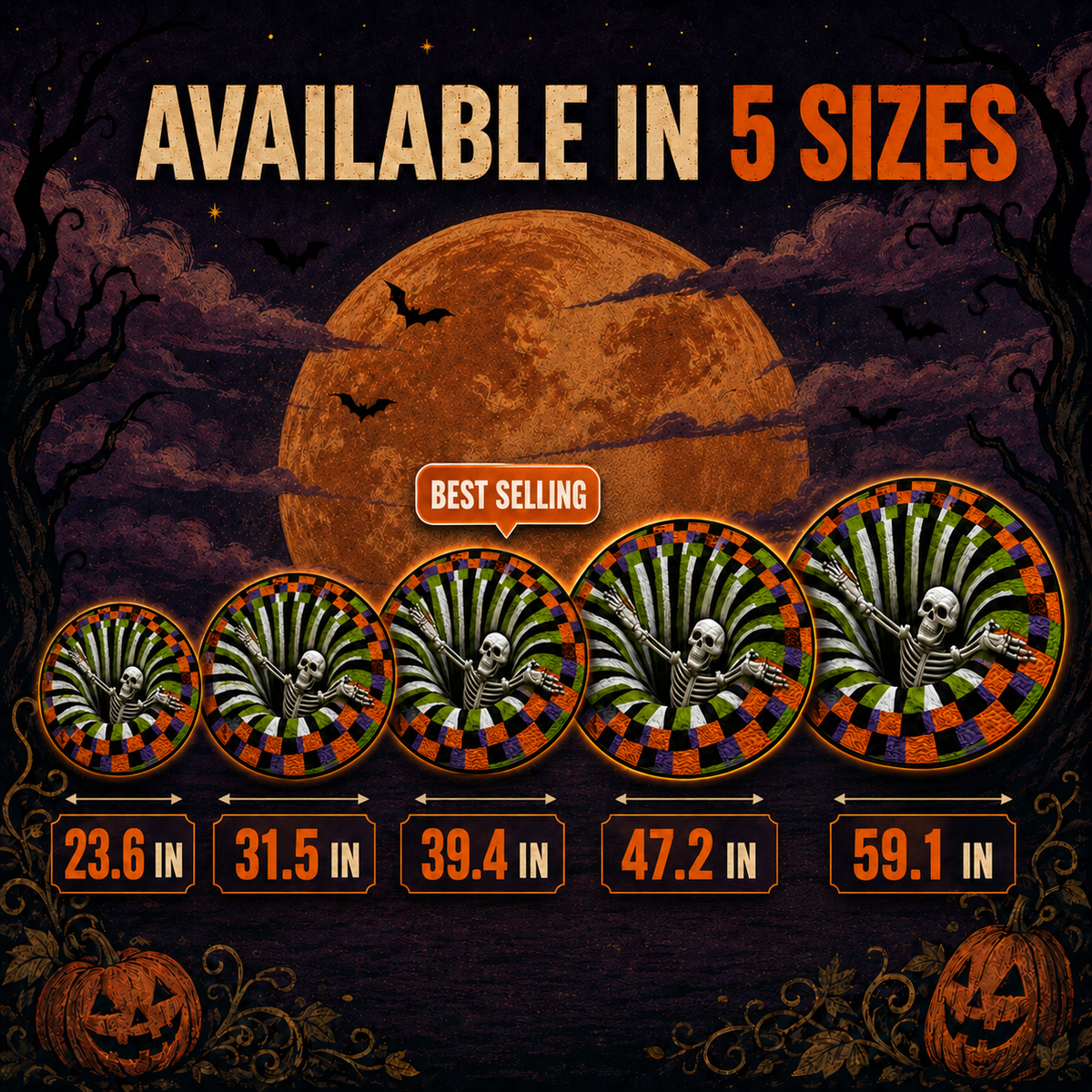 BigTeef™ - 3D Skeleton Optical Illusion Halloween Round Rug