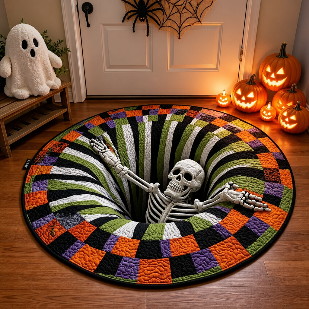 BigTeef™ - 3D Skeleton Optical Illusion Halloween Round Rug