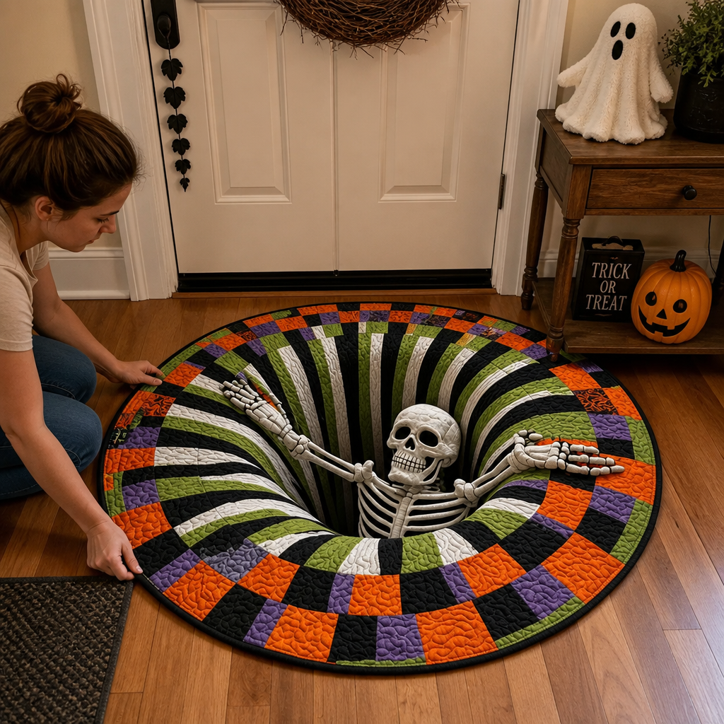BigTeef™ - 3D Skeleton Optical Illusion Halloween Round Rug