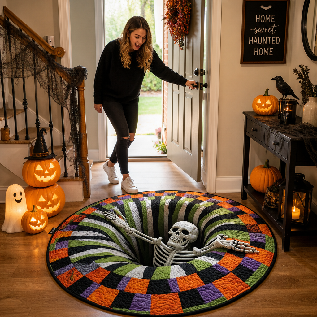 BigTeef™ - 3D Skeleton Optical Illusion Halloween Round Rug