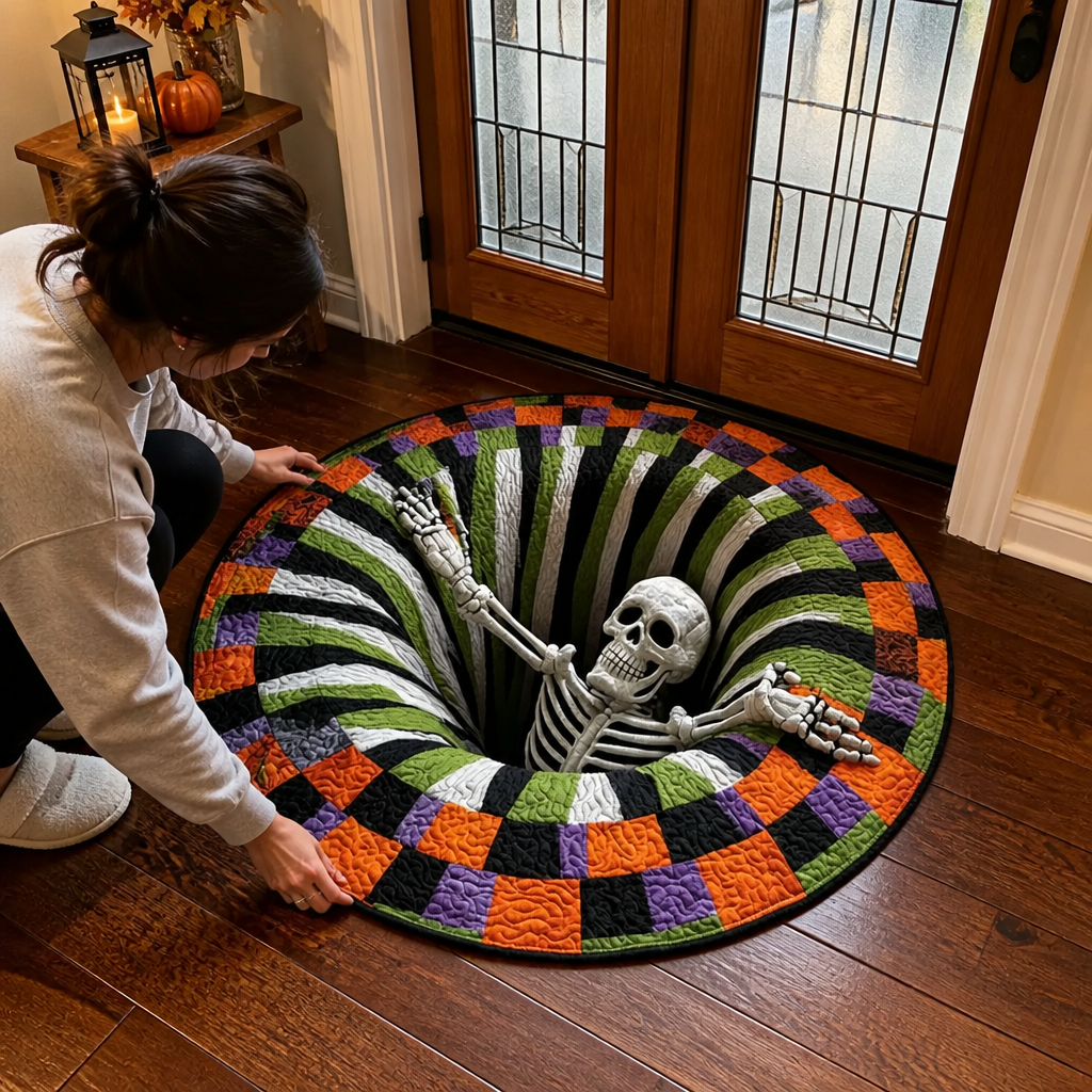 BigTeef™ - 3D Skeleton Optical Illusion Halloween Round Rug