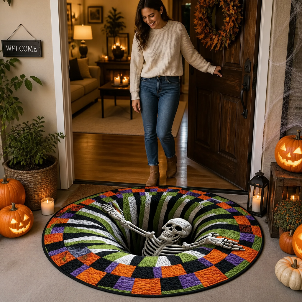BigTeef™ - 3D Skeleton Optical Illusion Halloween Round Rug